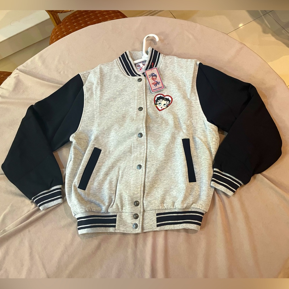 Betty Boop Gray and Black Varsity Jacket